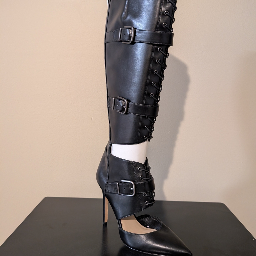 Via Spiga Black Strappy Heeled Boots - Picture 14 of 16